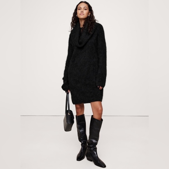 NWT! Banana Republic Black Oversized Fuzzy Alpaca-Blend Sweater Dress - Multiple - Picture 1 of 8